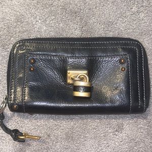 Authentic Chloé Paddington Black Leather Zip Around Long Wallet
